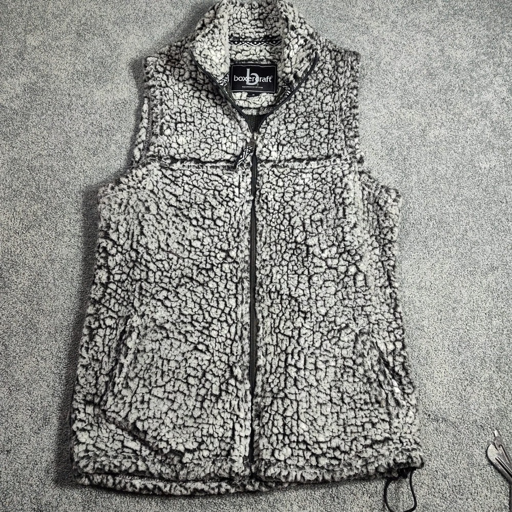 Boxercraft Sherpa Vest Womens S Gray Fleece Zip Front Cozy Pockets Preowned